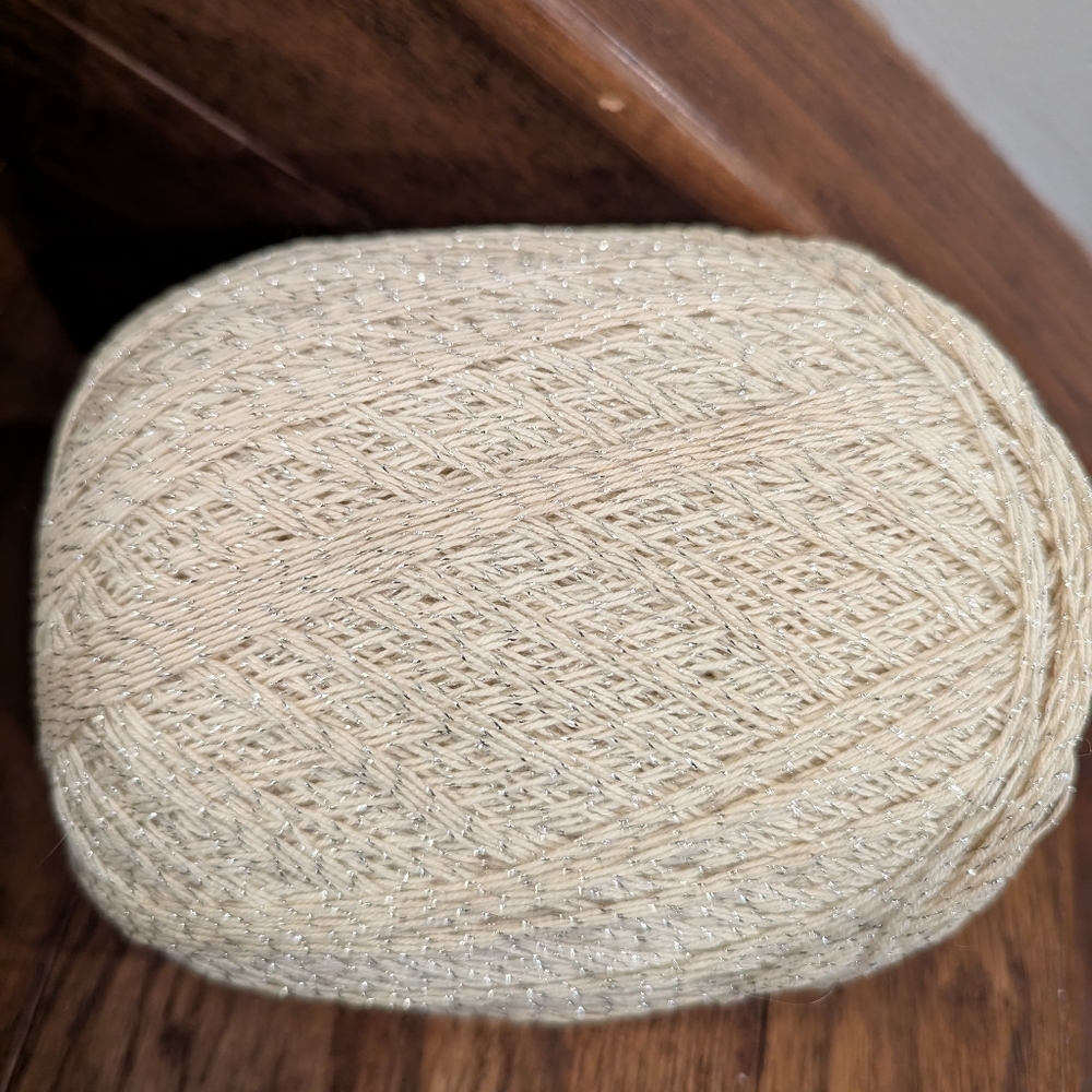 Cream crochet Thread Spool with Silver Accents Approx 1500 Meters